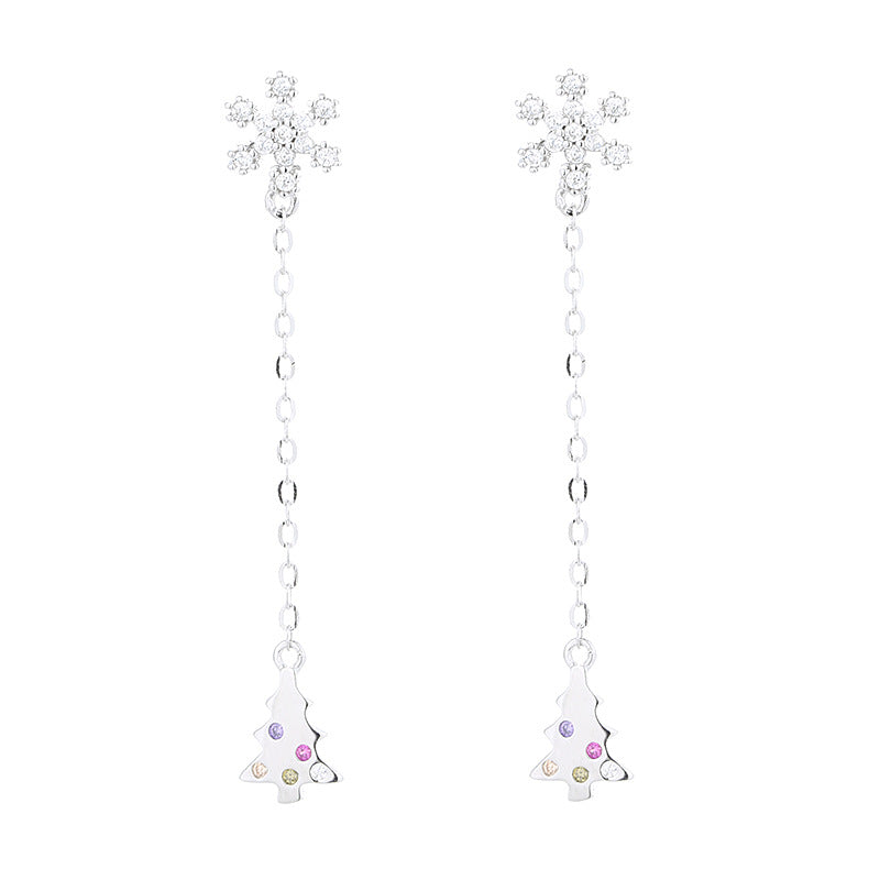 Women's Earrings with Sparkling Snowflake Pendant, Chain Embellishment