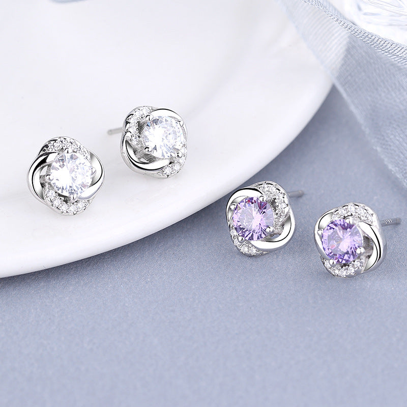 Women's Earrings with Sparkling Cubic Zirconia, Elegant Cable Design