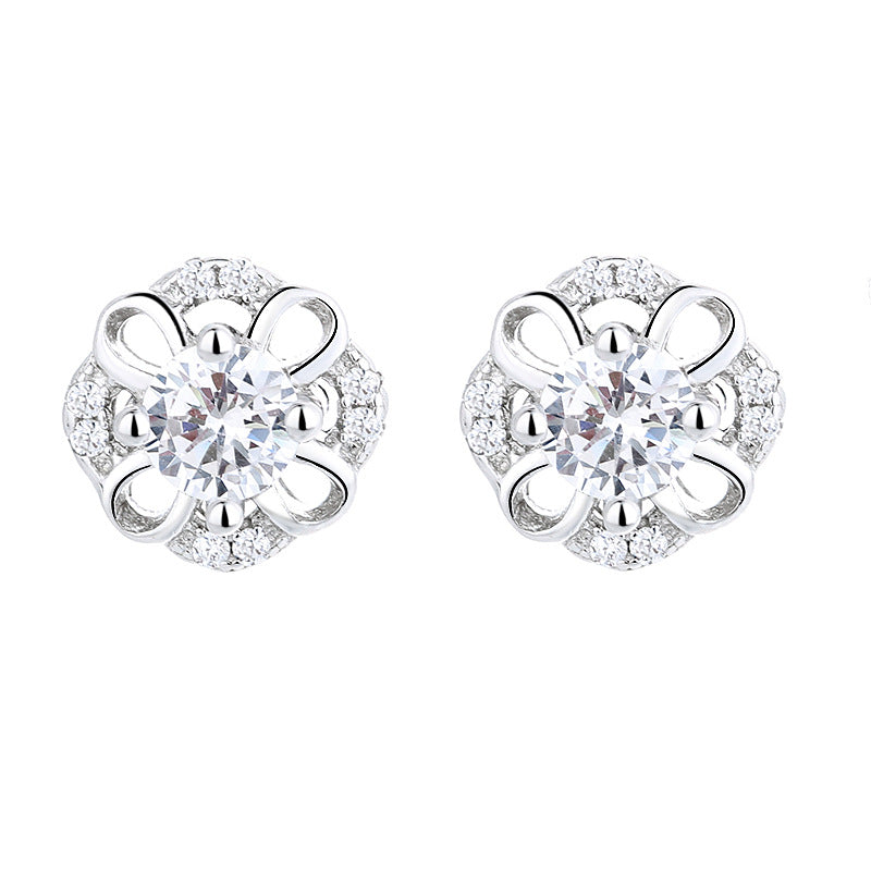 Women's Stud Earrings with Delicate Flower Design, Sparkling Crystals