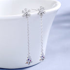 Women's Earrings with Sparkling Snowflake Pendant, Chain Embellishment