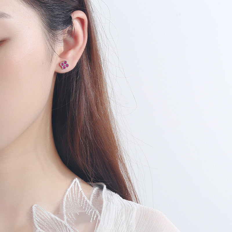 Women's Earrings with Multilayer Floral Design and Sparkling Zirconia