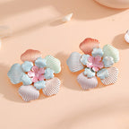 Women's Flower Earrings with Intricate Design and Glossy Accents