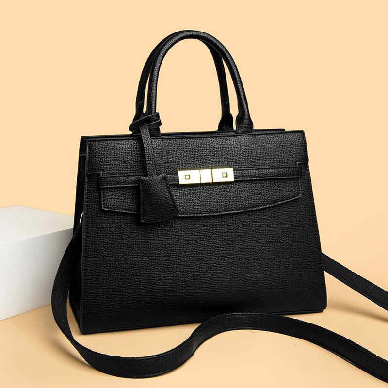 Women's Pebbled Grain Leather Structured Tote Satchel with Top Handle