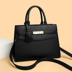 Women's Pebbled Grain Leather Structured Tote Satchel with Top Handle