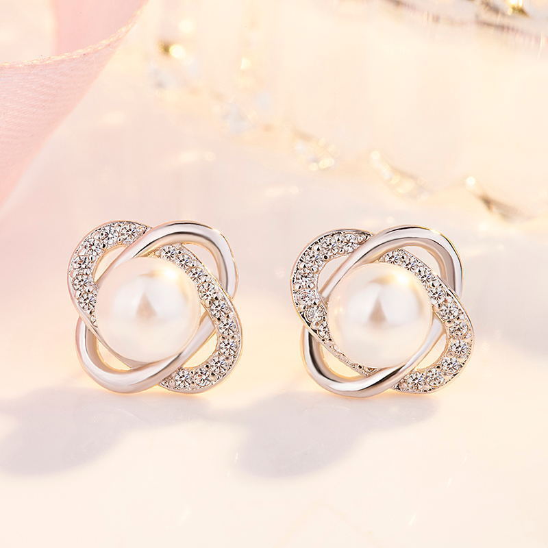 Women's Earrings with Artistic Pearl Design and Sparkling Zirconia