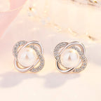 Women's Earrings with Artistic Pearl Design and Sparkling Zirconia