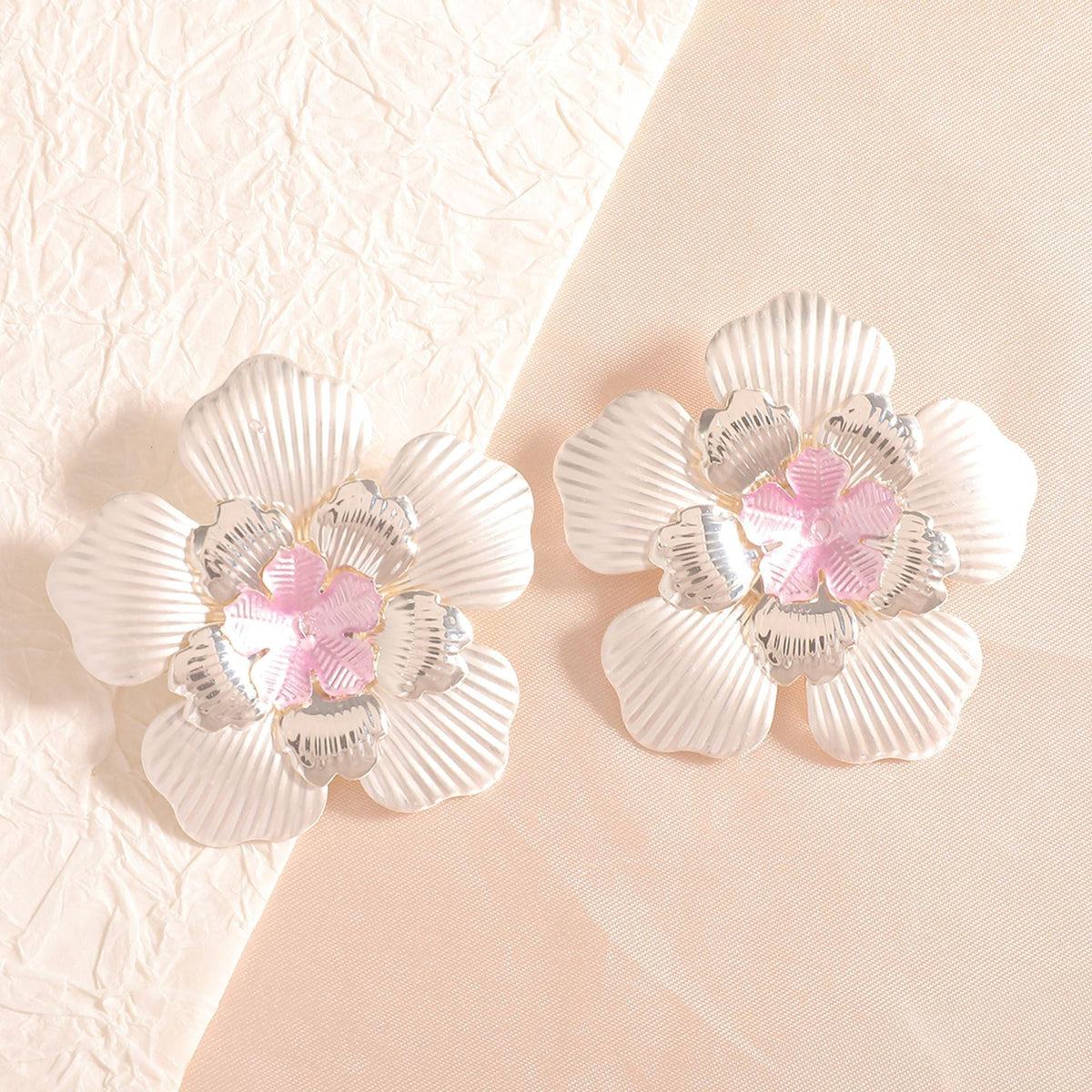 Women's Flower Earrings with Intricate Design and Glossy Accents