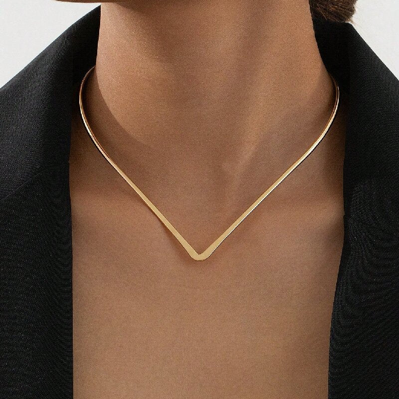 Women's Choker Necklace with Modern V Design