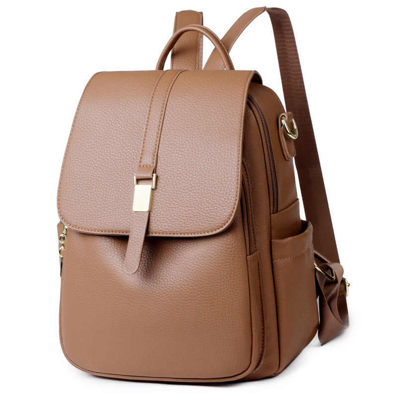 Women's Structured Pebbled Faux Leather Backpack with Anti-Theft Flap