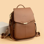 Women's Pebbled Leather Anti-Theft Flap Backpack