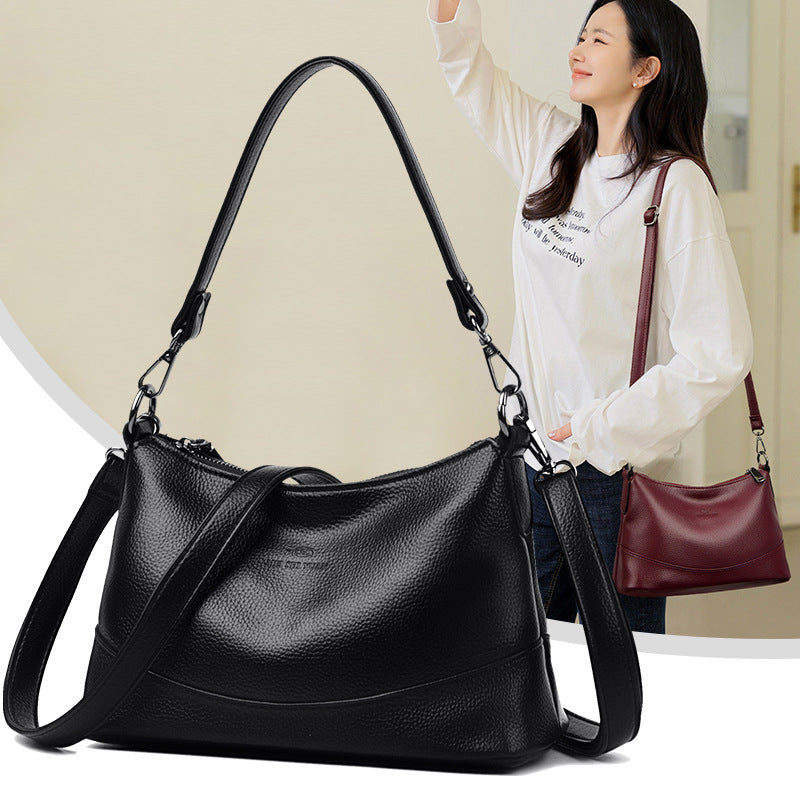 Women's Genuine Pebble Leather Crescent Shoulder Bag