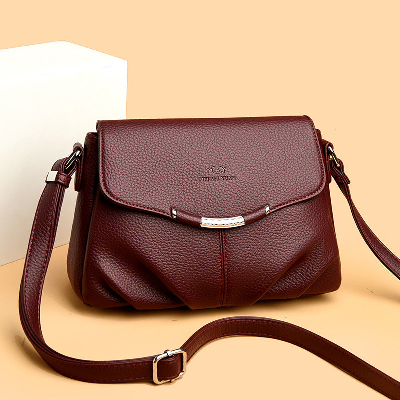 Women's Pebbled Leatherette Flap Crossbody Bag with Adjustable Strap