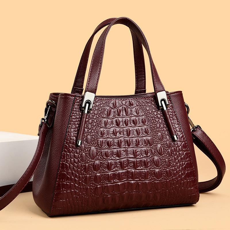 Women's Structured Crocodile Embossed Leather Satchel