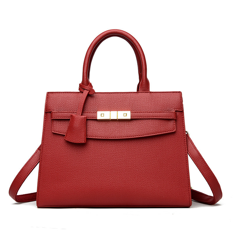Women's Pebbled Grain Leather Structured Tote Satchel with Top Handle