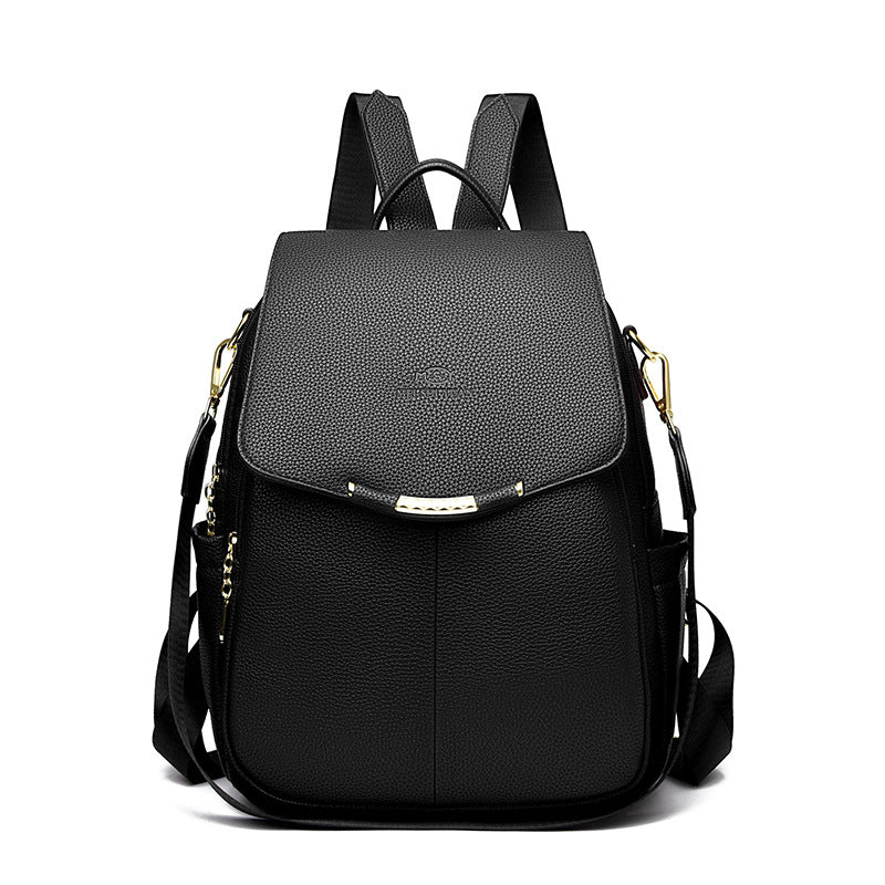 Women's Pebbled Leather Anti-Theft Flap Backpack