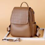 Women's Textured Faux Leather Backpack with Croc-Embossed Flap