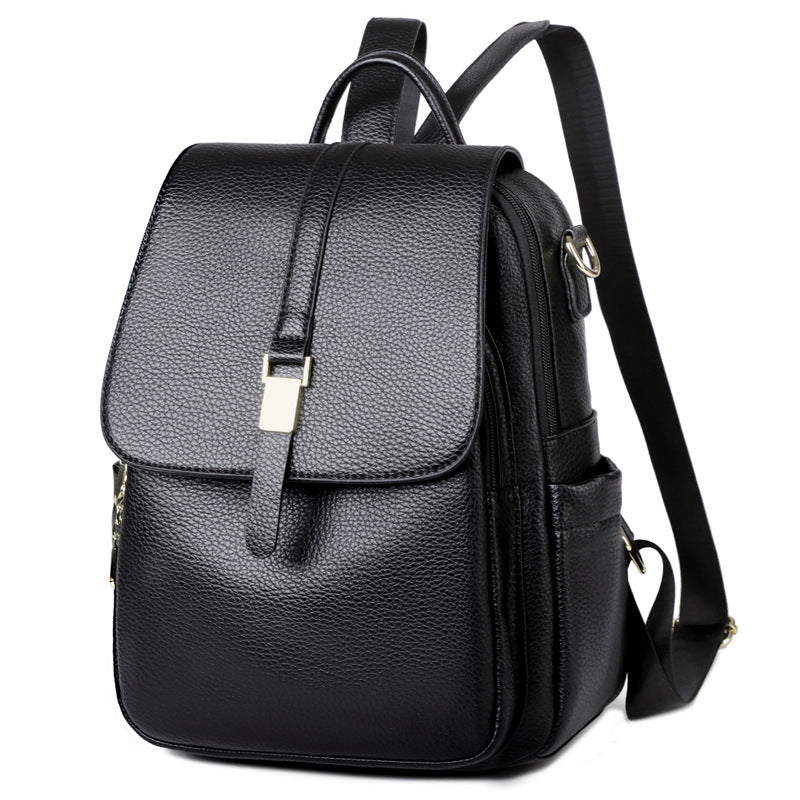 Women's Structured Pebbled Faux Leather Backpack with Anti-Theft Flap