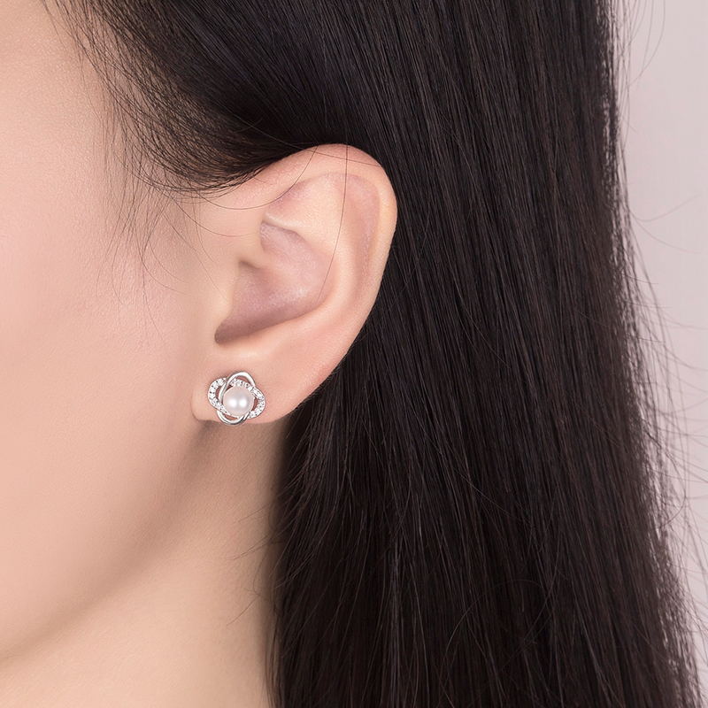Women's Earrings with Artistic Pearl Design and Sparkling Zirconia