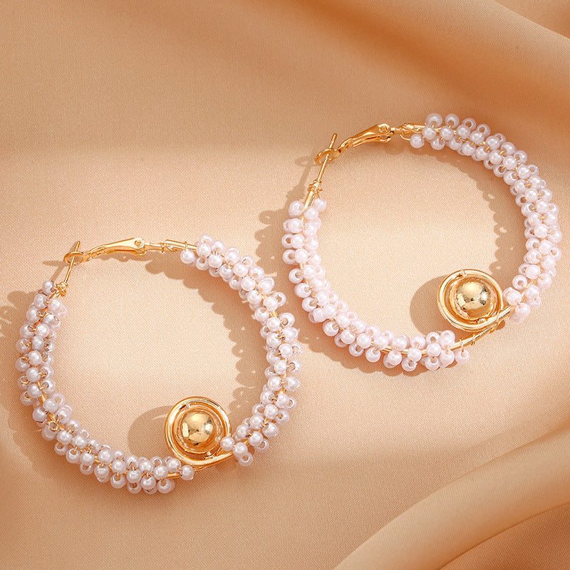 Women's Hoops with Artistic Pearl Design