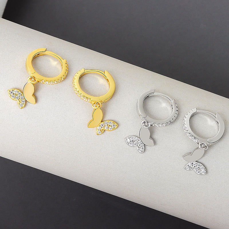 Women's Earrings with Elegant Butterfly Design and Sparkling Details