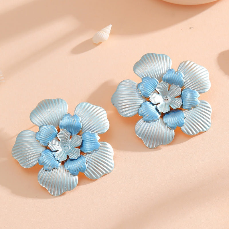 Women's Flower Earrings with Intricate Design and Glossy Accents