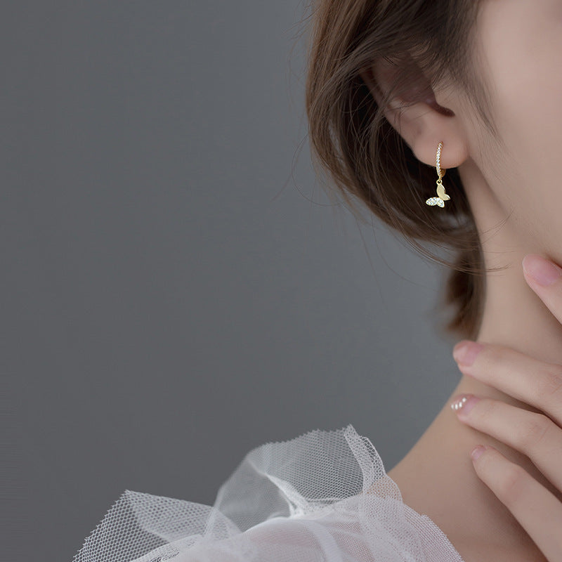 Women's Earrings with Elegant Butterfly Design and Sparkling Details