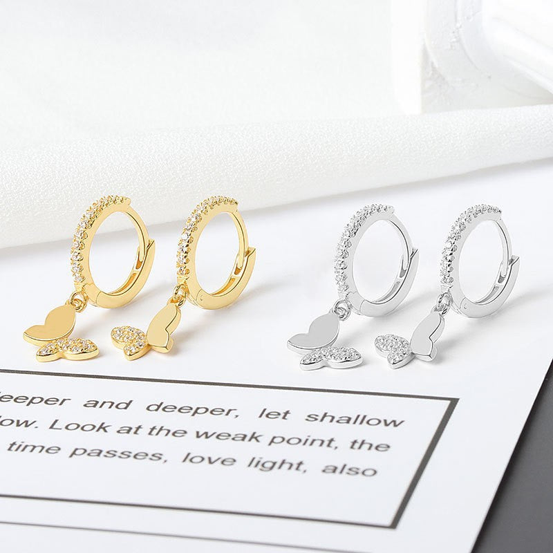 Women's Earrings with Elegant Butterfly Design and Sparkling Details