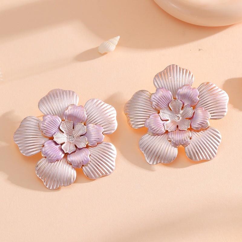 Women's Flower Earrings with Intricate Design and Glossy Accents