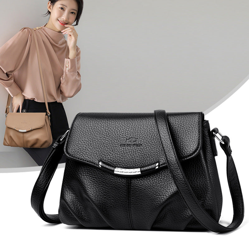 Women's Pebbled Leatherette Flap Crossbody Bag with Adjustable Strap