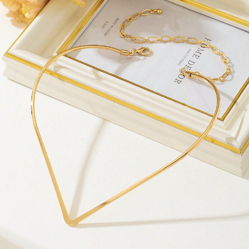 Women's Choker Necklace with Modern V Design