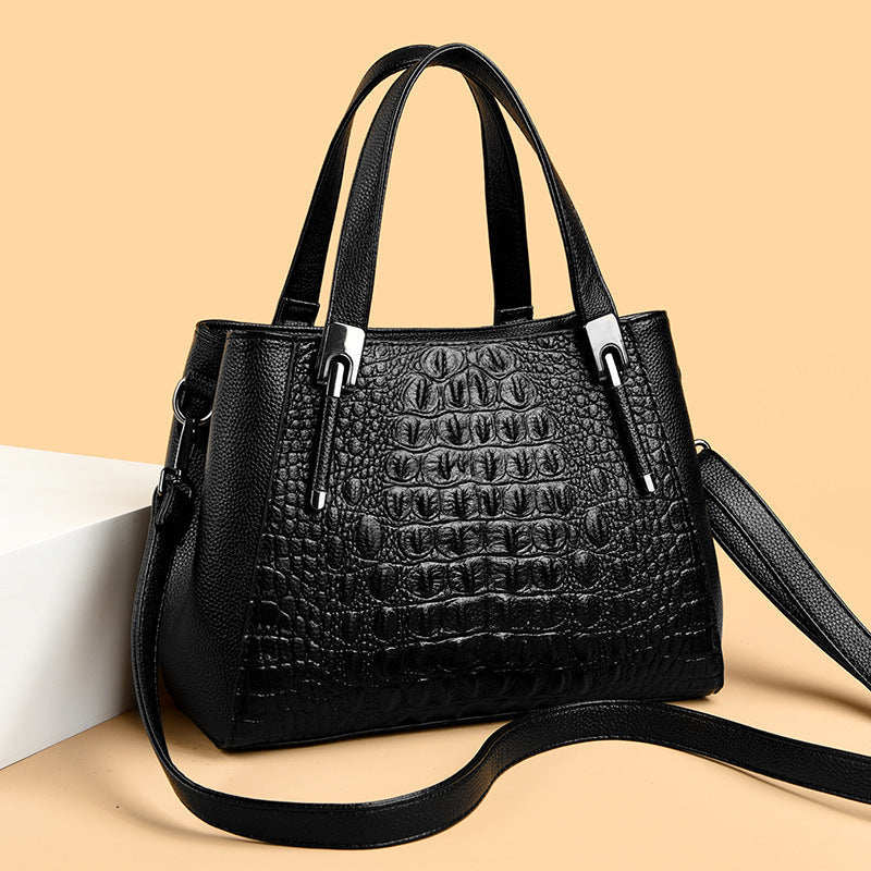 Women's Structured Crocodile Embossed Leather Satchel