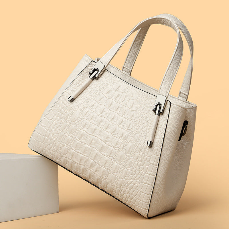 Women's Structured Crocodile Embossed Leather Satchel