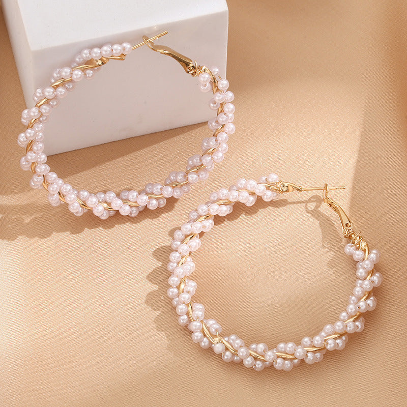 Women's Hoop Earrings with Luxurious Pearl Accents, Elegant