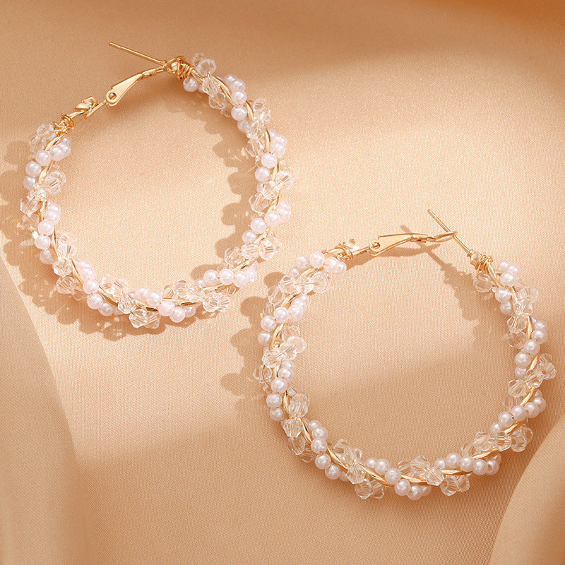 Women's Hoop Earrings with Luxurious Pearl Accents, Elegant
