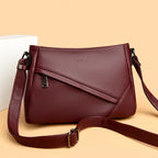 Women's Pebbled Leather Crossbody Shoulder Bag with Angled Zip Pocket