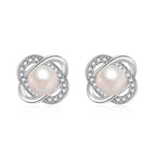 Women's Earrings with Artistic Pearl Design and Sparkling Zirconia