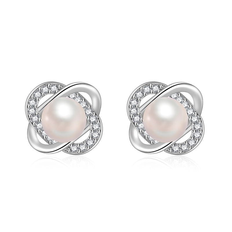Women's Earrings with Artistic Pearl Design and Sparkling Zirconia