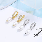 Women's Earrings with Elegant Zirconia Decorations and Pearl Pendants