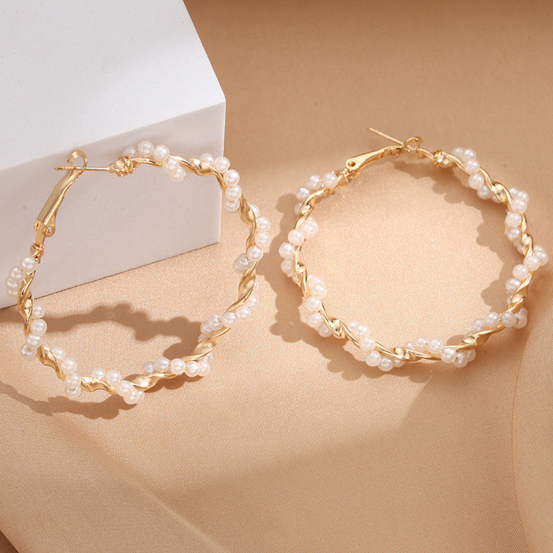 Women's Hoop Earrings with Luxurious Pearl Accents, Elegant