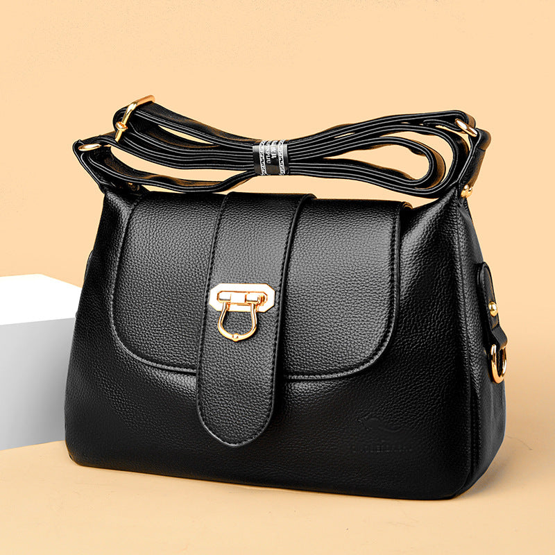 Women's Structured Pebbled PU Leather Crossbody Satchel with Flap