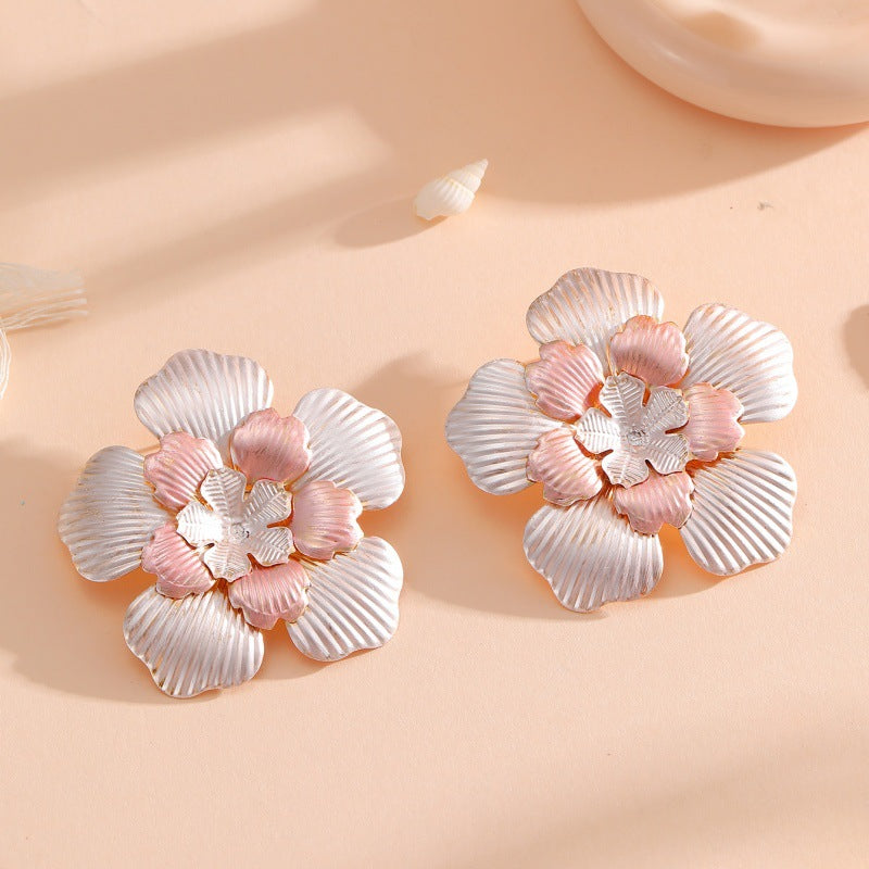 Women's Flower Earrings with Intricate Design and Glossy Accents