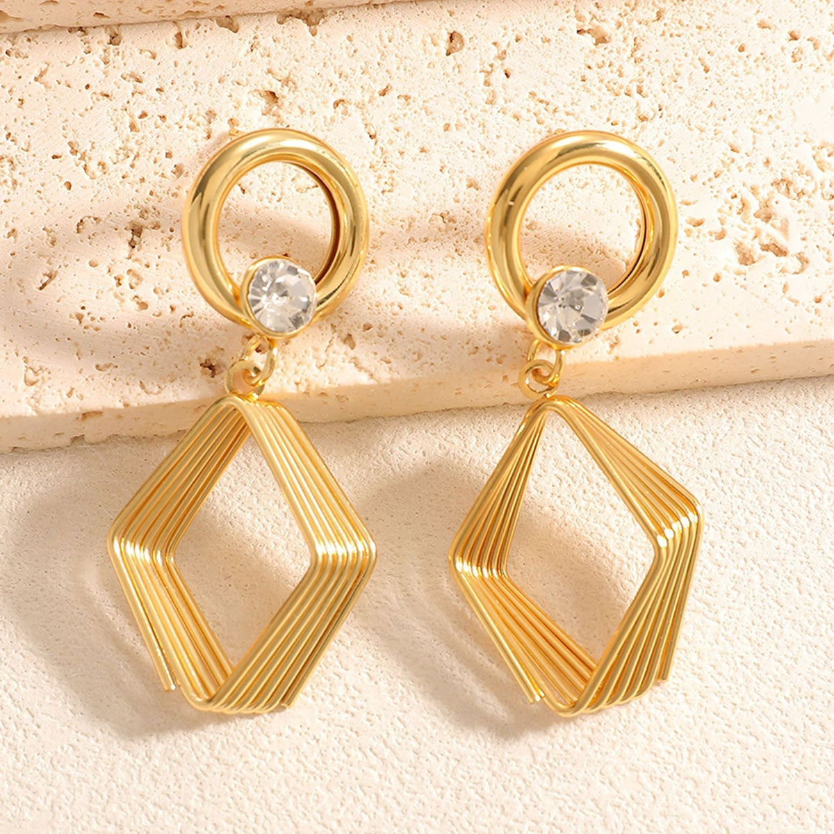Women's Design Earrings with Geometric Wire Motif