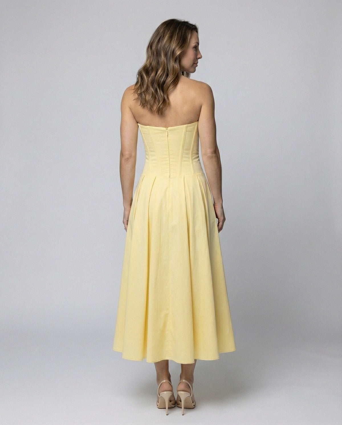 Women's Evening Dress with Deep V-Neck and Swinging Skirt - Back View