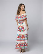 Women's Off-Shoulder Maxi Dress with Floral Patterns - Back View
