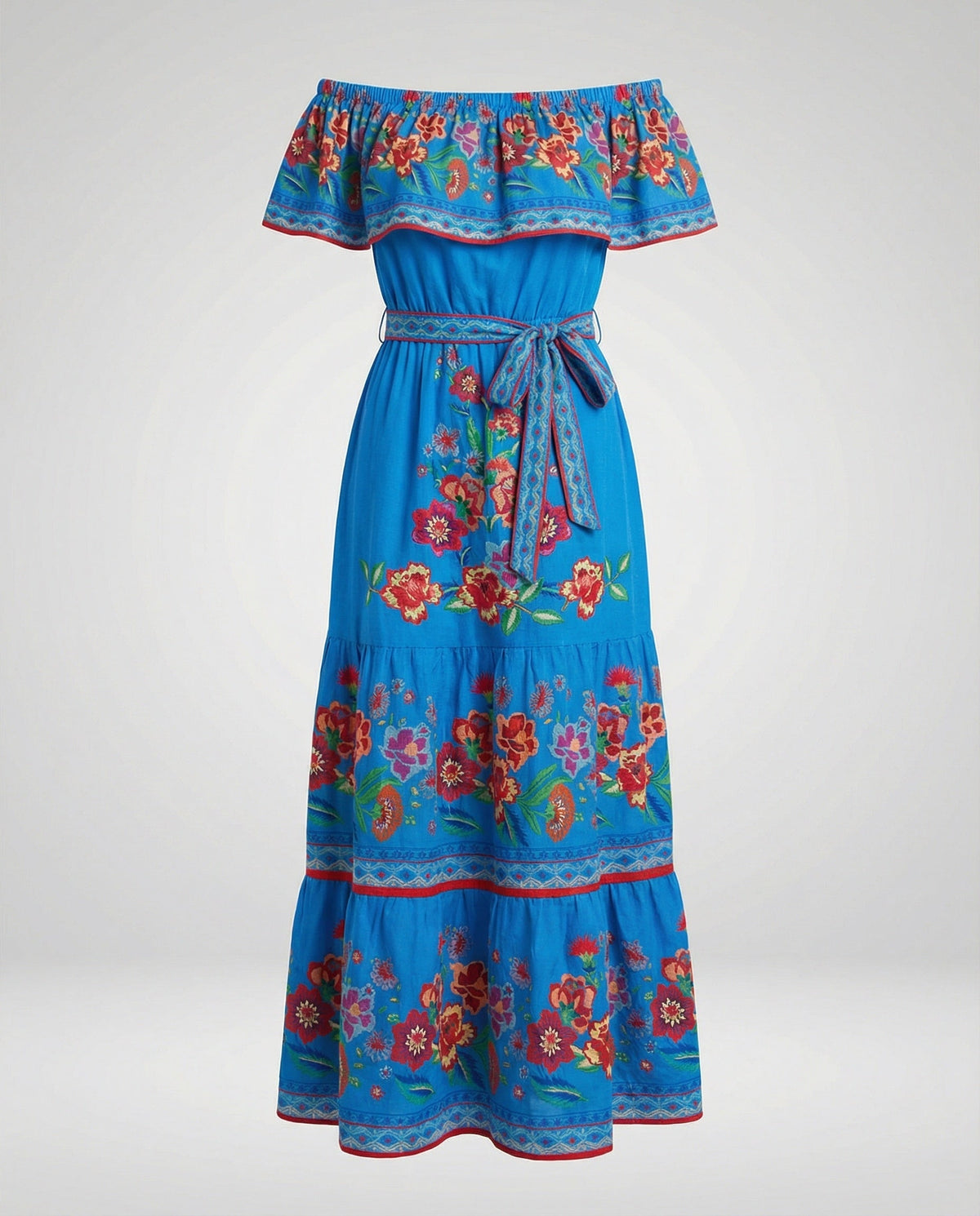 Women's Off-Shoulder Maxi Dress with Floral Patterns