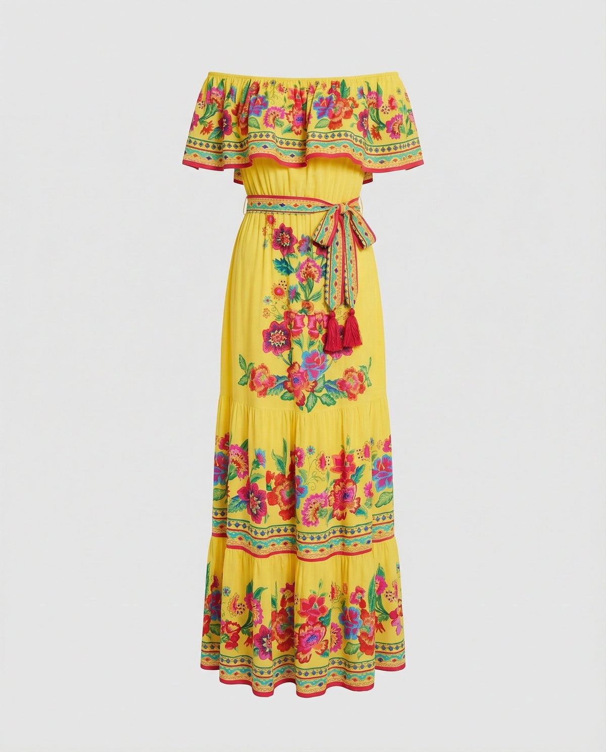 Women's Off-Shoulder Maxi Dress with Floral Patterns