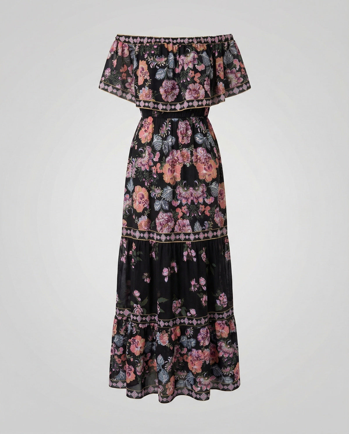 Women's Off-Shoulder Maxi Dress with Floral Patterns