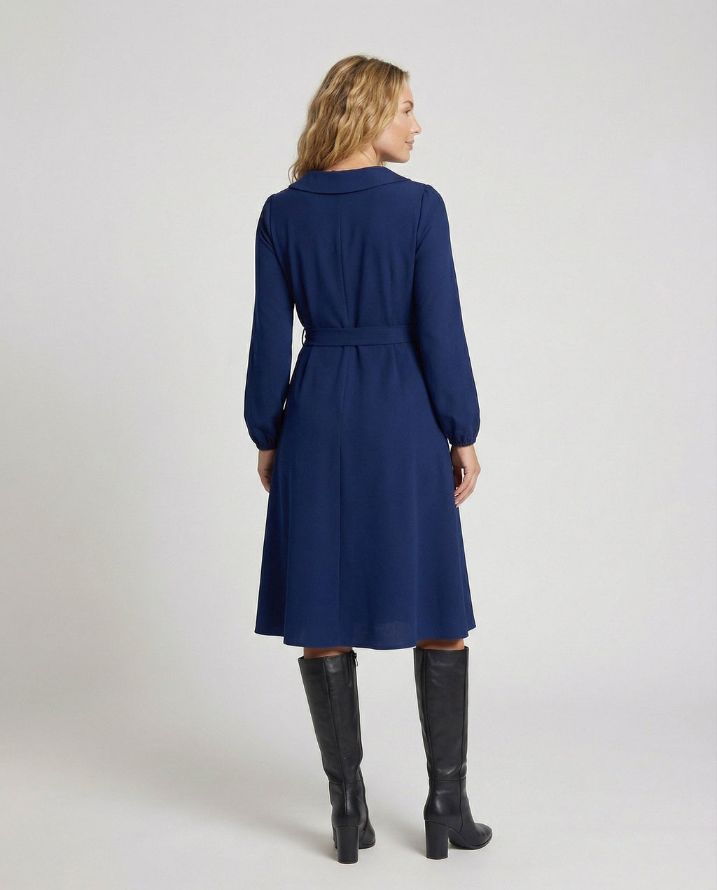 Women's Midi Dress with Tailored Cut and Button Details - Back View