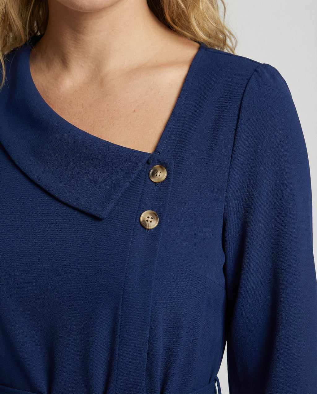 Women's Midi Dress with Tailored Cut and Button Details - Close-Up Detail