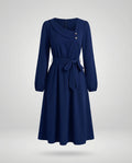 Women's Midi Dress with Tailored Cut and Button Details